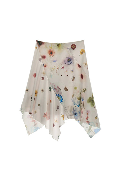Falda asimétrica de satén floral