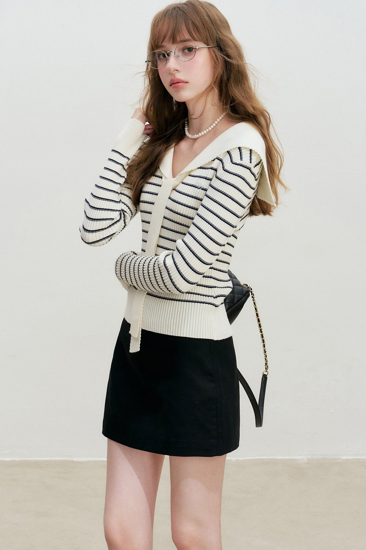 Navy Striped Sailor Collar Knit Top