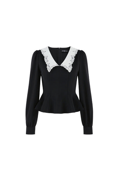 Peplum Waist Lace Collar Shirt