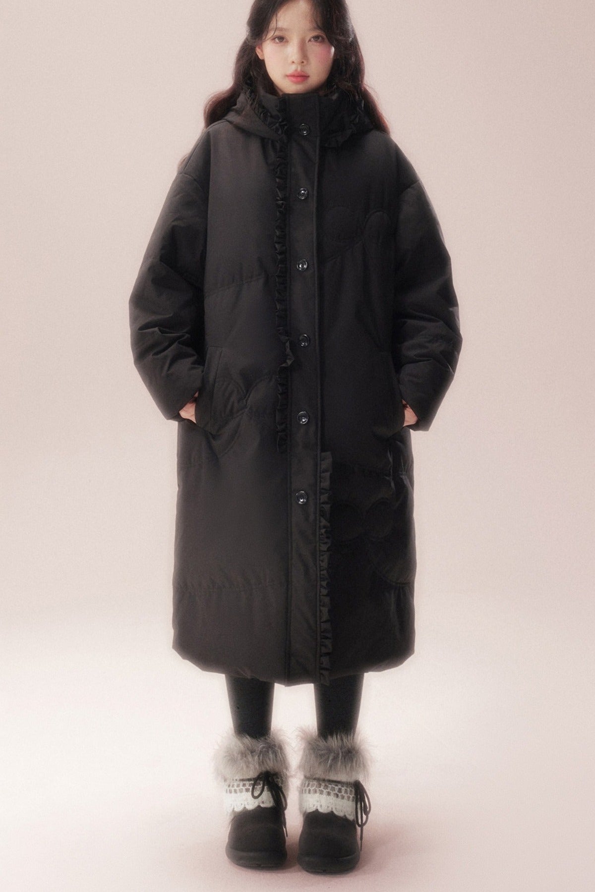 Cloud Pattern Quilted Long Down Jacket