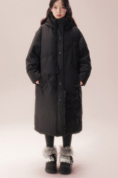 Cloud Pattern Quilted Long Down Jacket