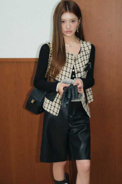 Black Leather Mid-Length Shorts and Vest Set-Up