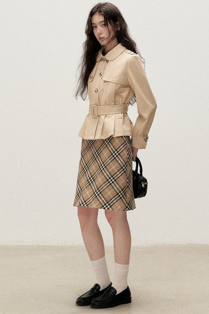 Milk Brown Plaid Napoleon Button Skirt