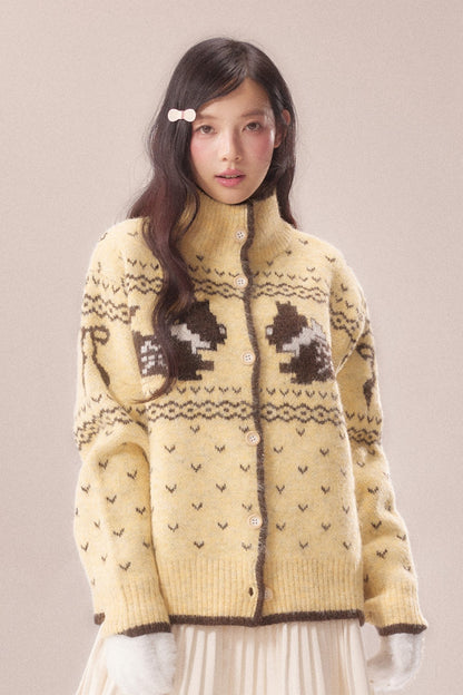 High Collar Dog Knit Cardigan