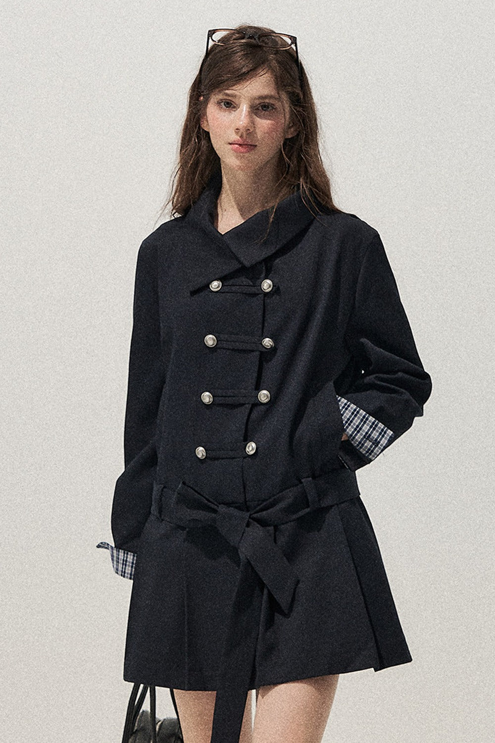Navy Blue Napoleon Buckle Trench Coat