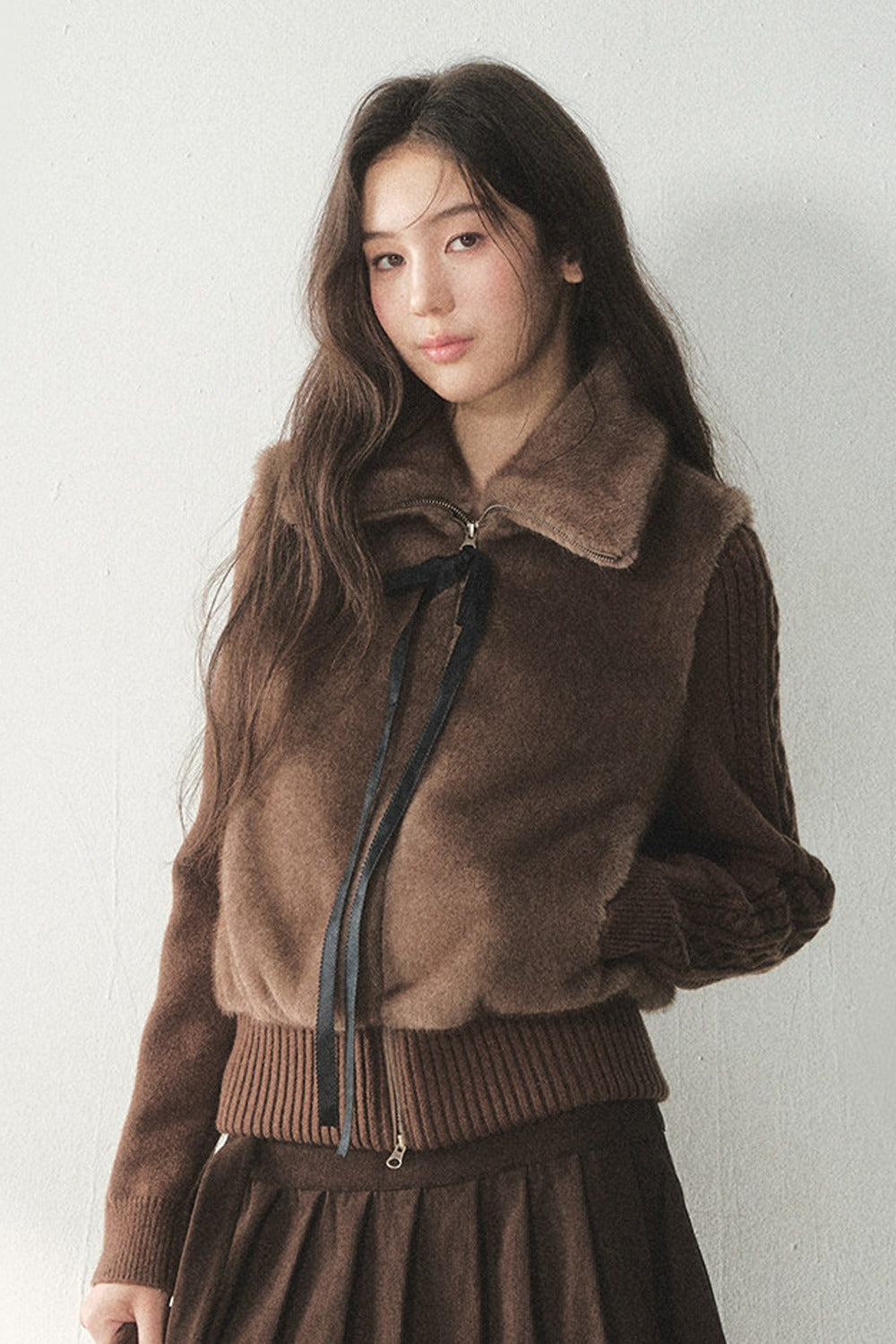 Knitted Patchwork Faux Fur Jacket