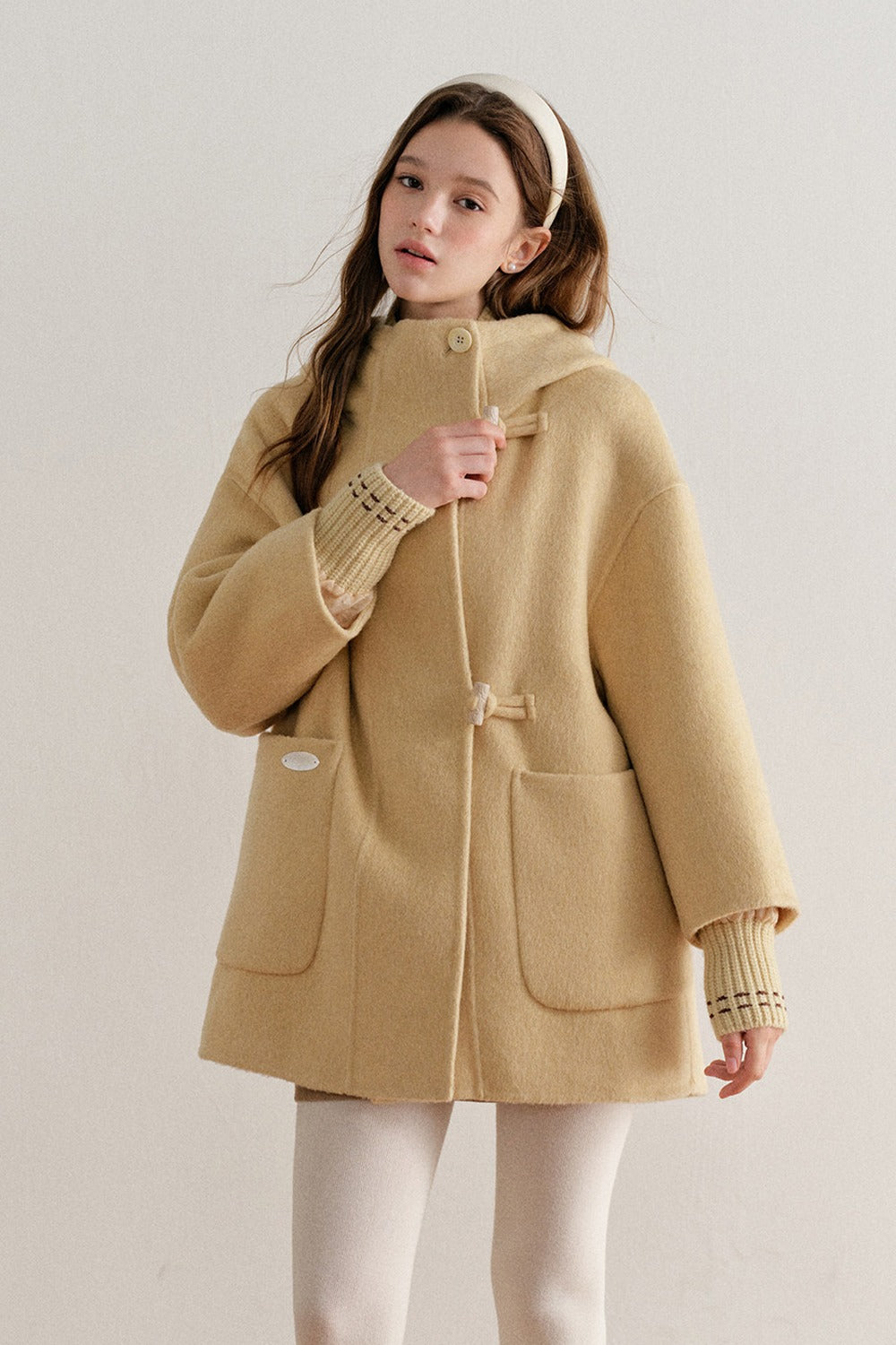 Hooded Horn Button Wool Coat