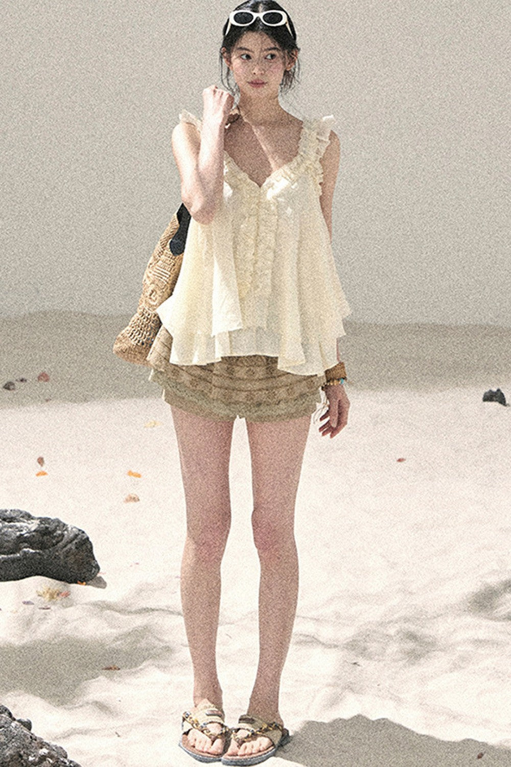 French Ruffled V-Neck Blouse
