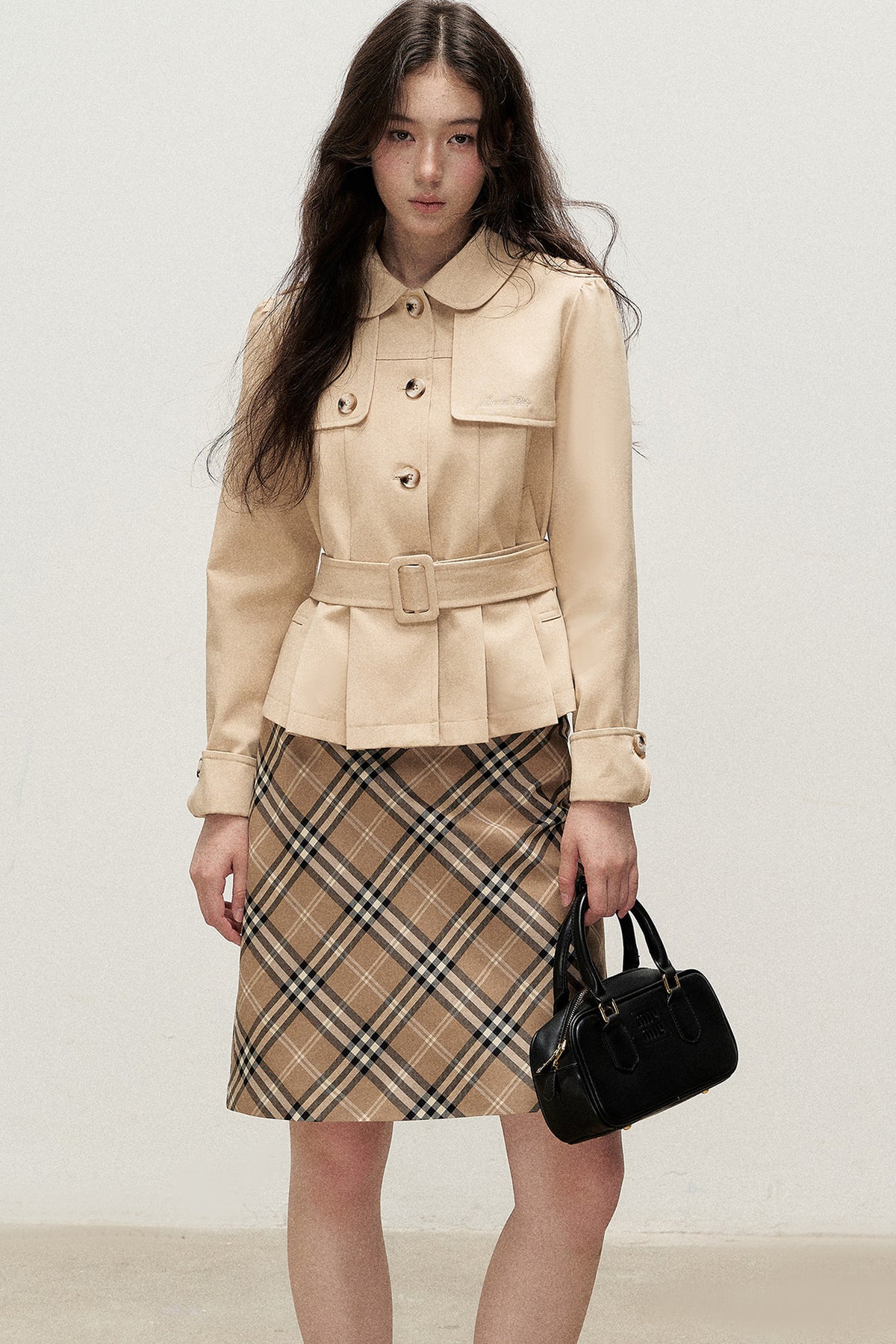 Pleated A-Line Short Trench Coat