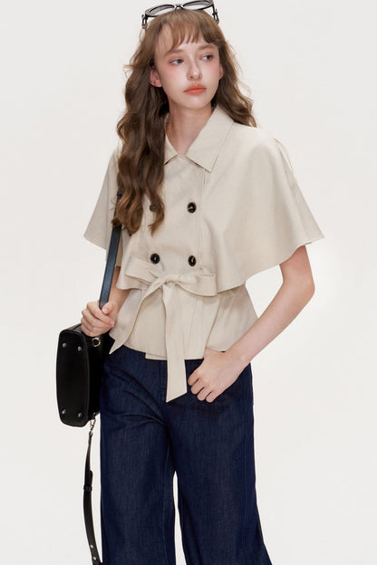 Lyocell Double-Breasted Cape Coat
