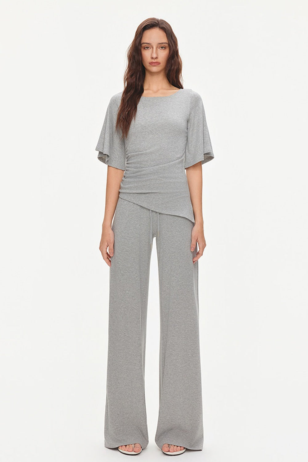 Ruched Modal Cotton Top and Wide-Leg Pants Set-Up