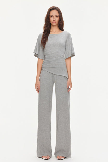 Ruched Modal Cotton Top and Wide-Leg Pants Set-Up