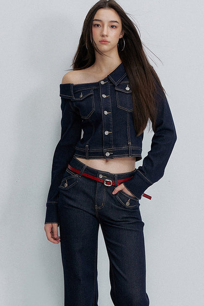 Asymmetrical One-Shoulder Denim Shirt