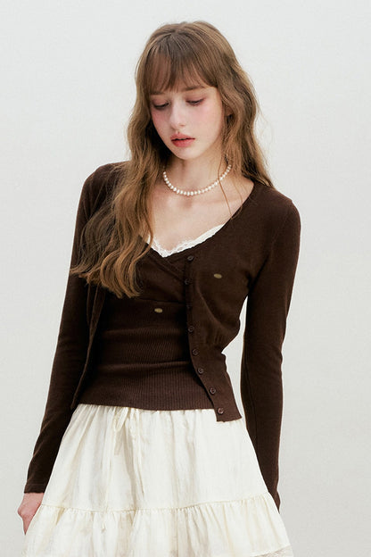 V-Neck Knit Cardigan And Vest Set-Up