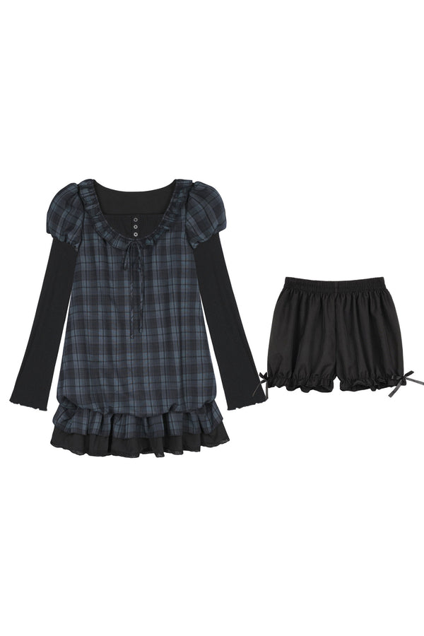 Blue Black Plaid Babydoll Dress