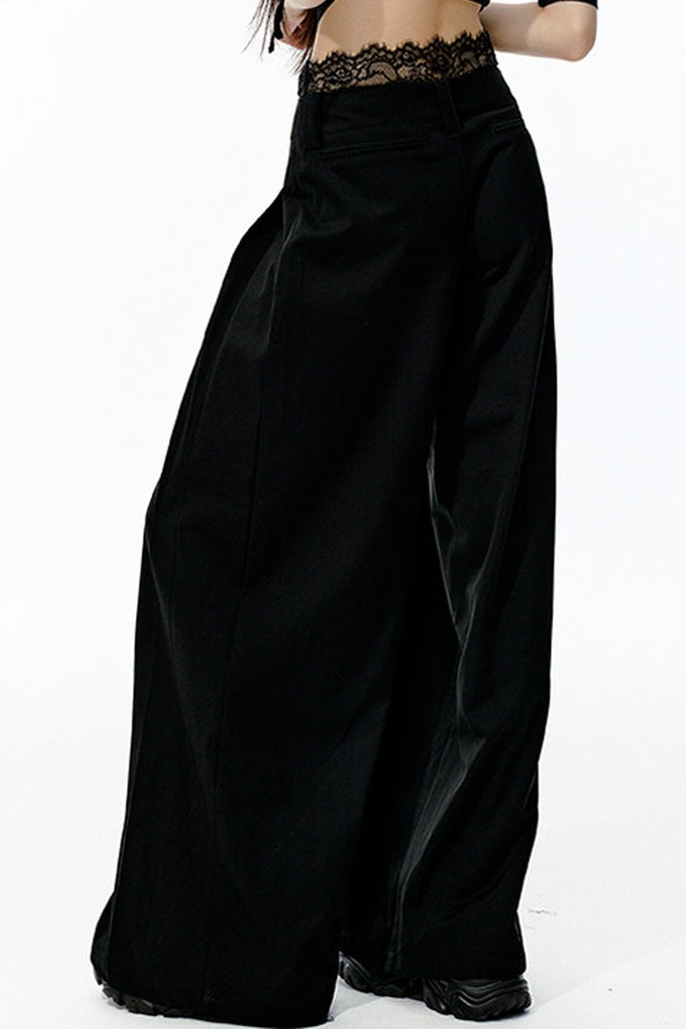 Lace Waist Pleated Wide-Leg Pants