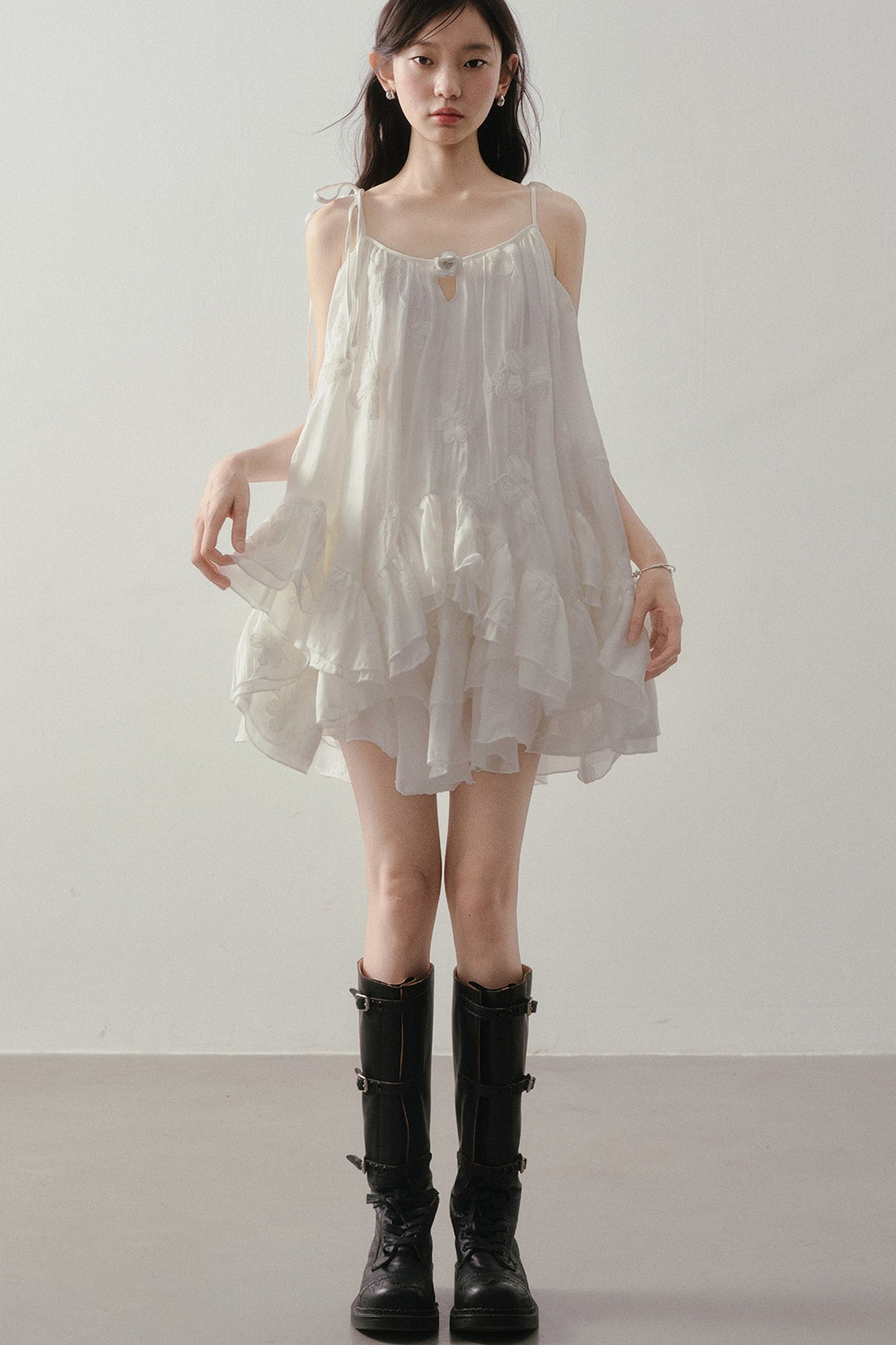 Layered Ruffle Embroidered Camisole Skirt Set