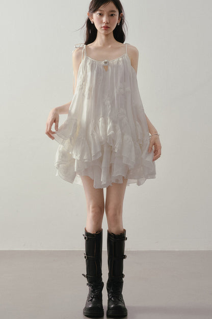 Layered Ruffle Embroidered Camisole Skirt Set