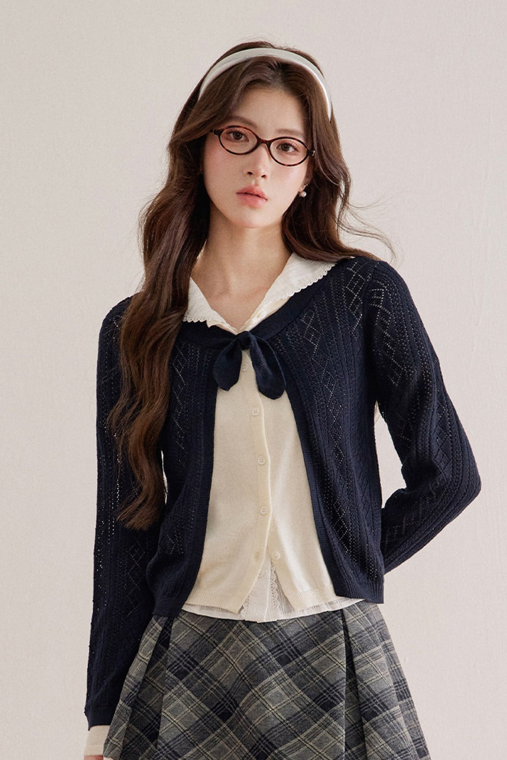 Diamond Lattice Layered-Look Knit Top