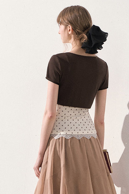 Vintage Printed Lace Vest with Bolero, Skirt and Jacket Set