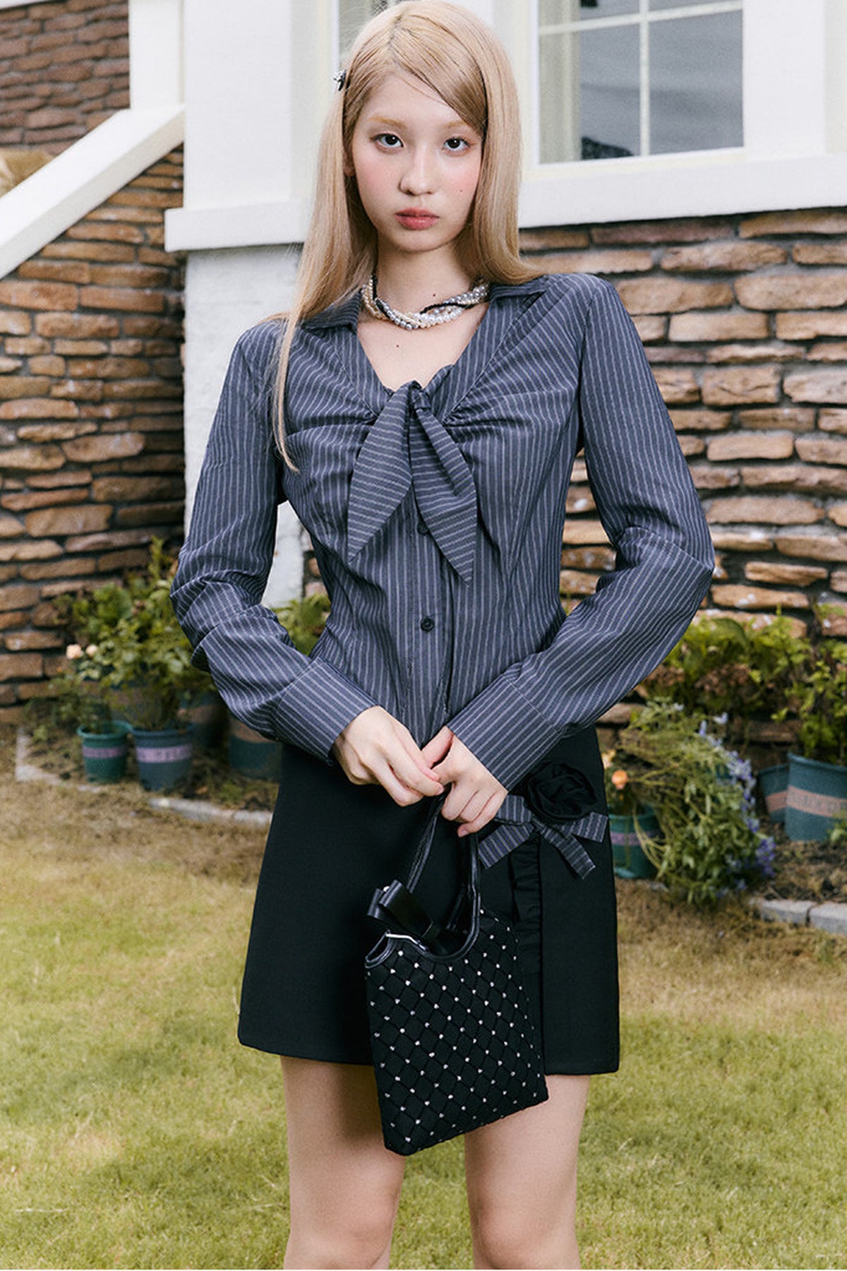 Rose Striped Shirt and Skirt Set-Up