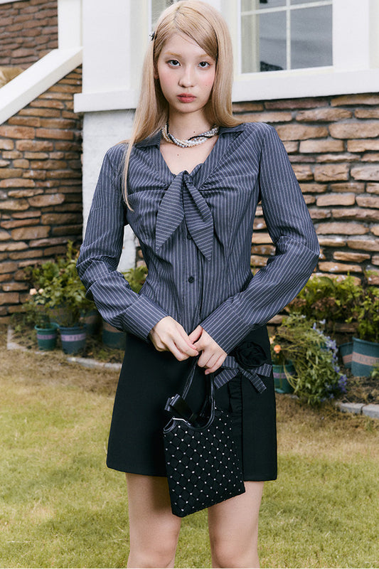 Rose Striped Shirt and Skirt Set-Up