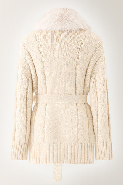 Waist-Cinching Cable Knit Sweater Cardigan