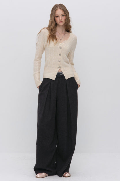 Wool Jacquard Wide-Leg Trousers