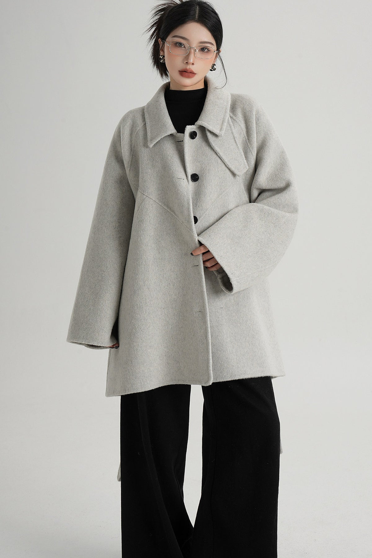 Mid-Length Armor Collar Wool Coat
