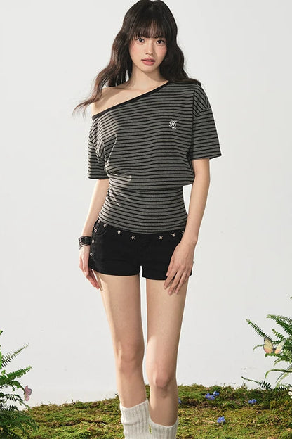 Off-Shoulder Vintage Striped Top