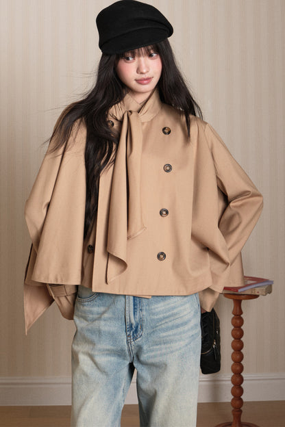Double-Breasted Cape Trench Coat