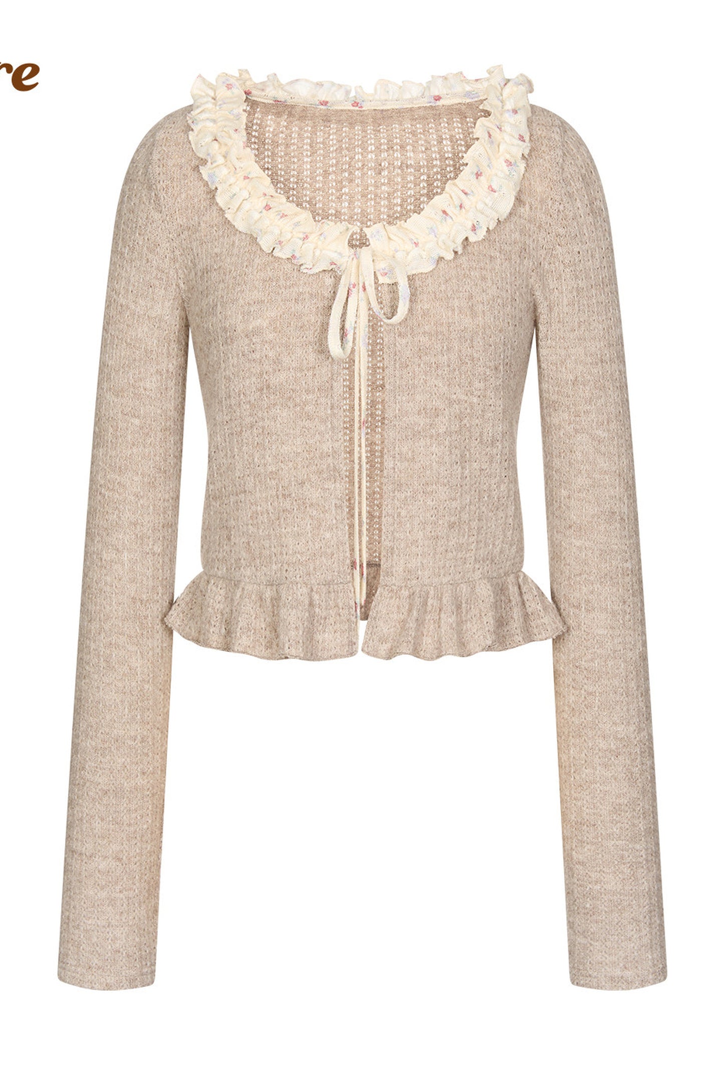 Ruffled Knit Cardigan With Camisole