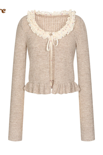 Ruffled Knit Cardigan With Camisole