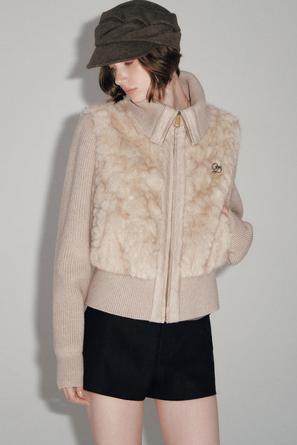 Knitted Patchwork Faux Fur Coat