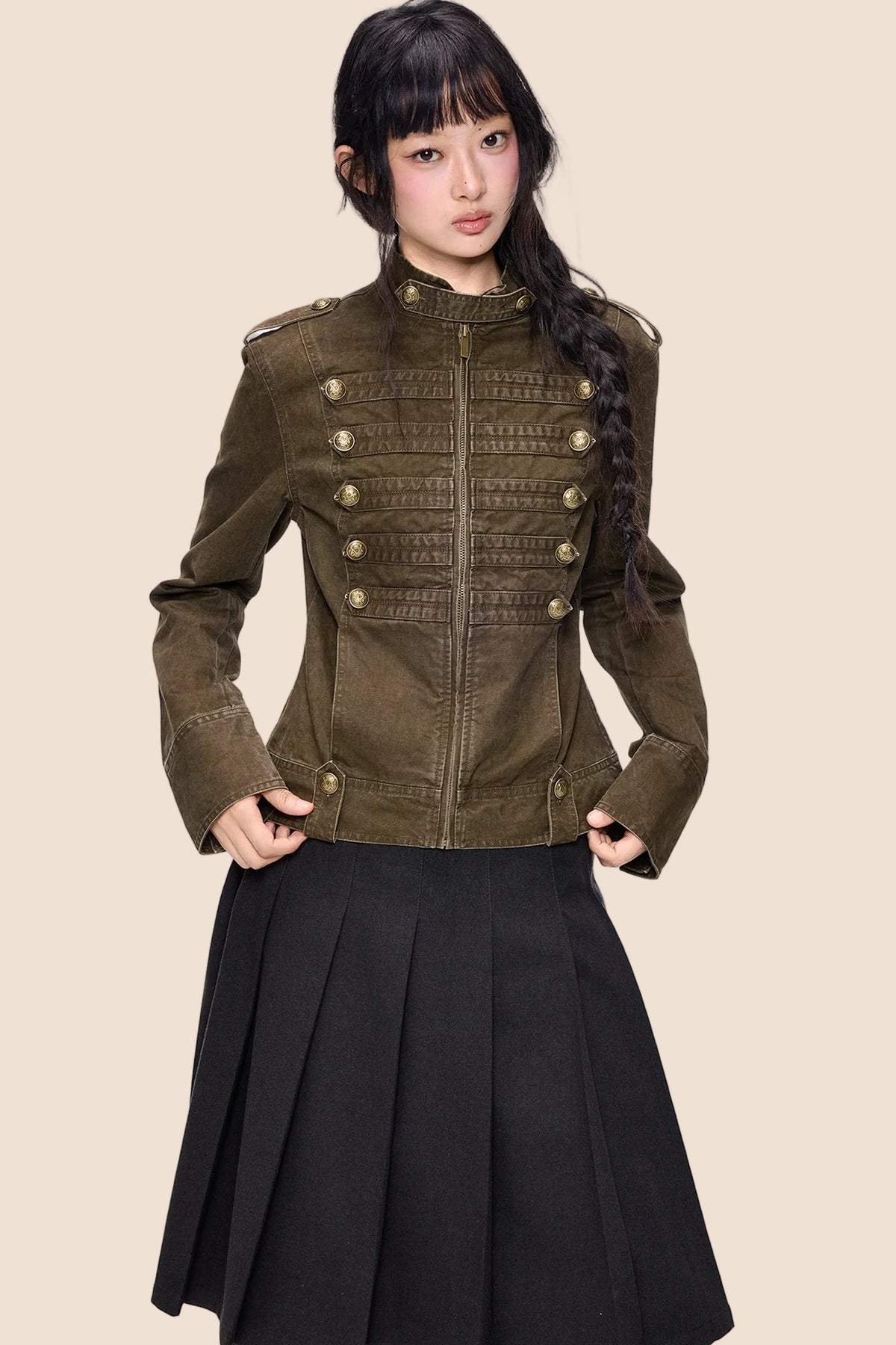 Double-Breasted Stand-Up Collar Short Denim Jacket