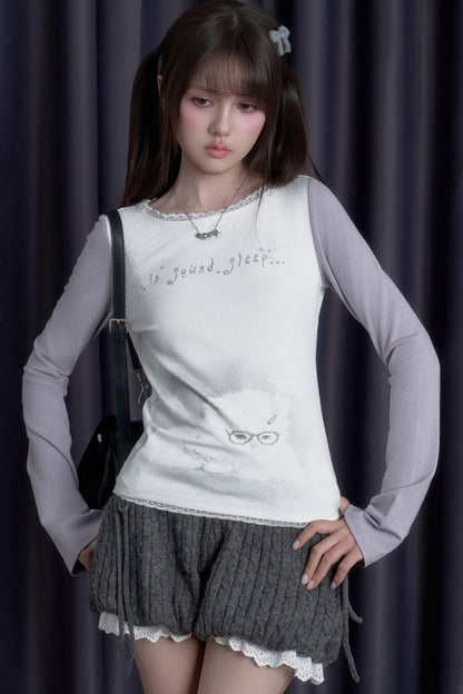 Sleepy Kitten Printed Long-Sleeved T-Shirt