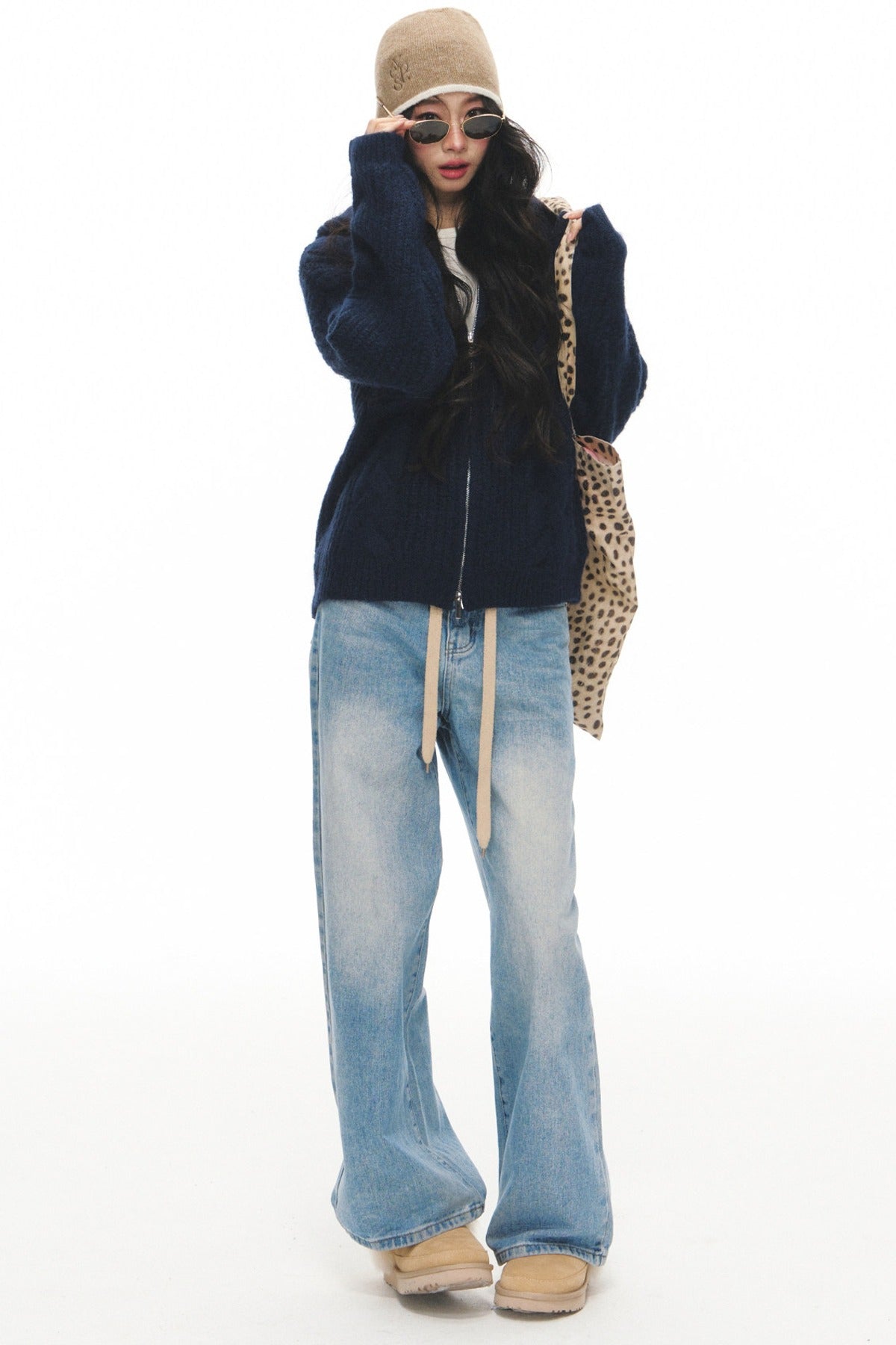 Completo cardigan a maglia a trecce