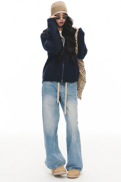 Completo cardigan a maglia a trecce