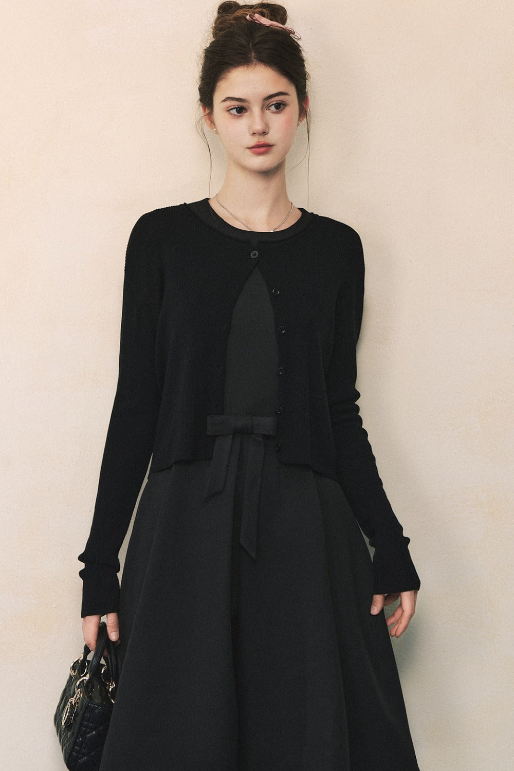 Black Bow A-Line Vest Dress