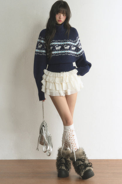 Fair Isle Cat Turtleneck Sweater