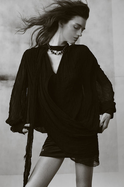 Irregular Pleated Layered Blouse
