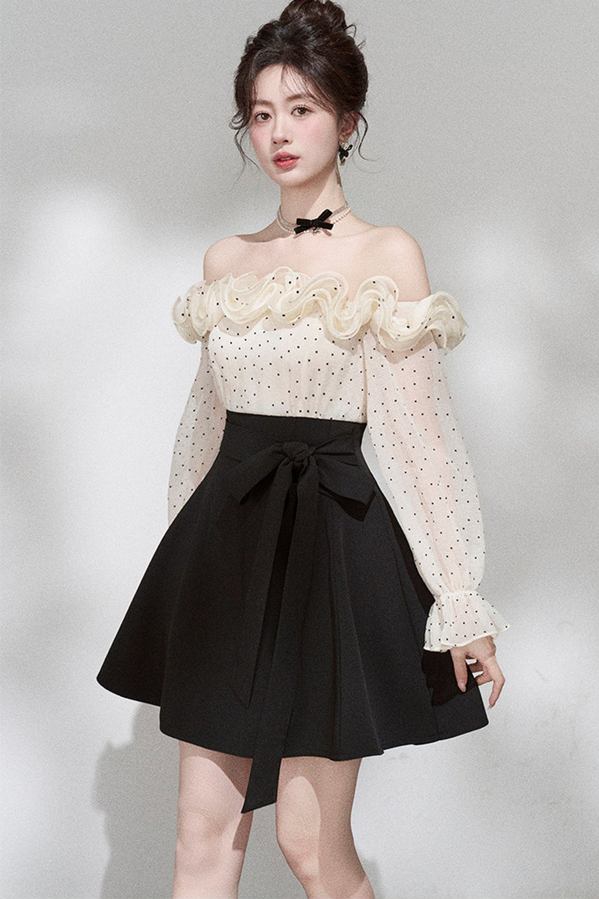 Ruffle Off-Shoulder Long Sleeve Dress