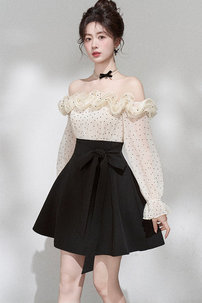 Ruffle Off-Shoulder Long Sleeve Dress