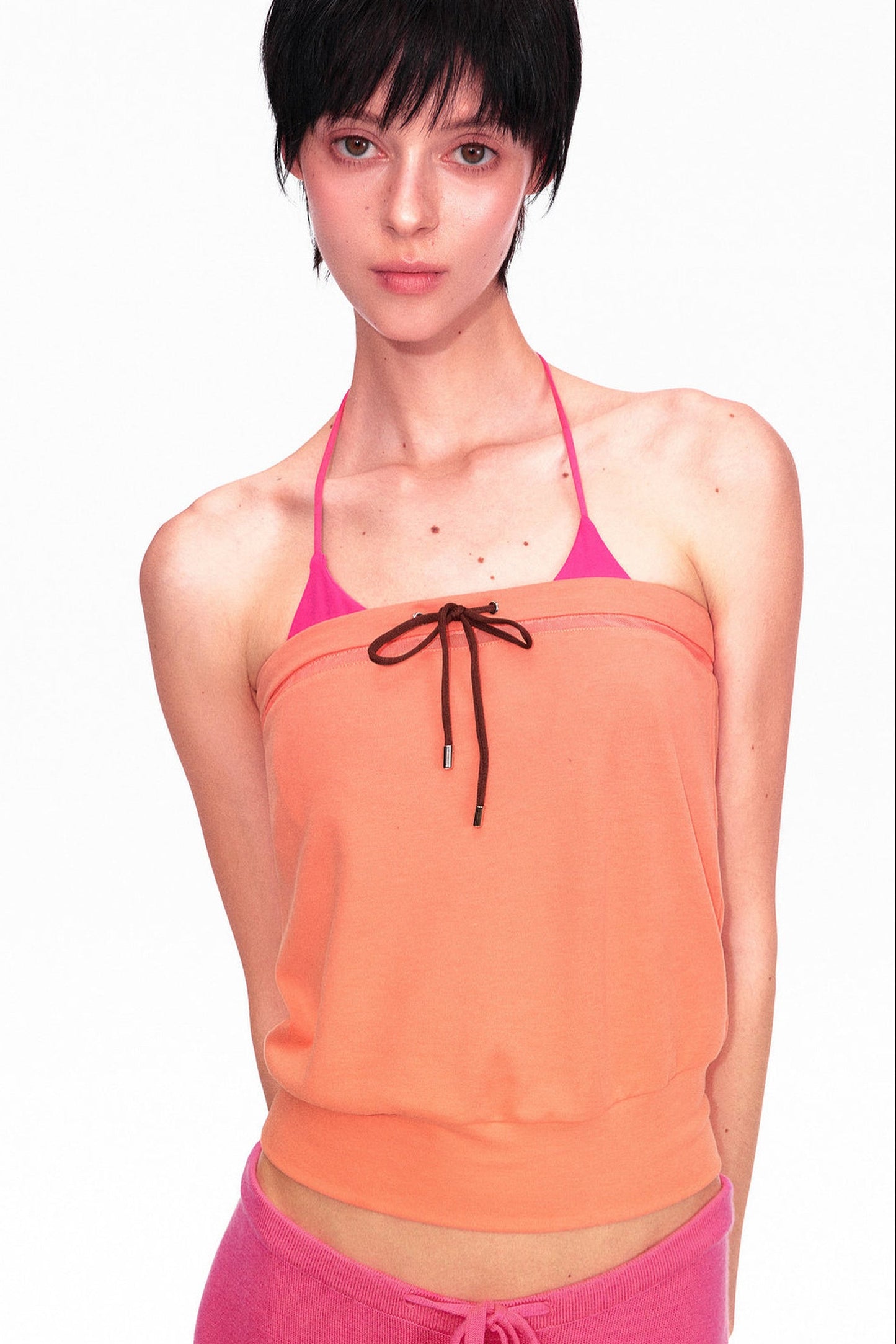 Color-Blocked Drawstring Tube Top