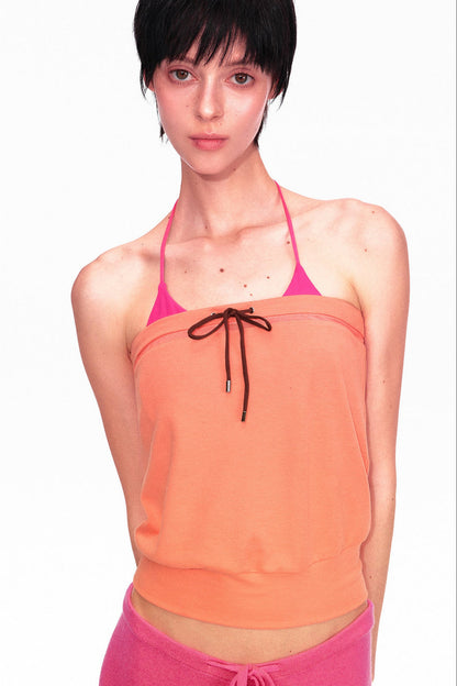 Color-Blocked Drawstring Tube Top