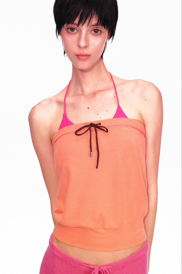 Color-Blocked Drawstring Tube Top