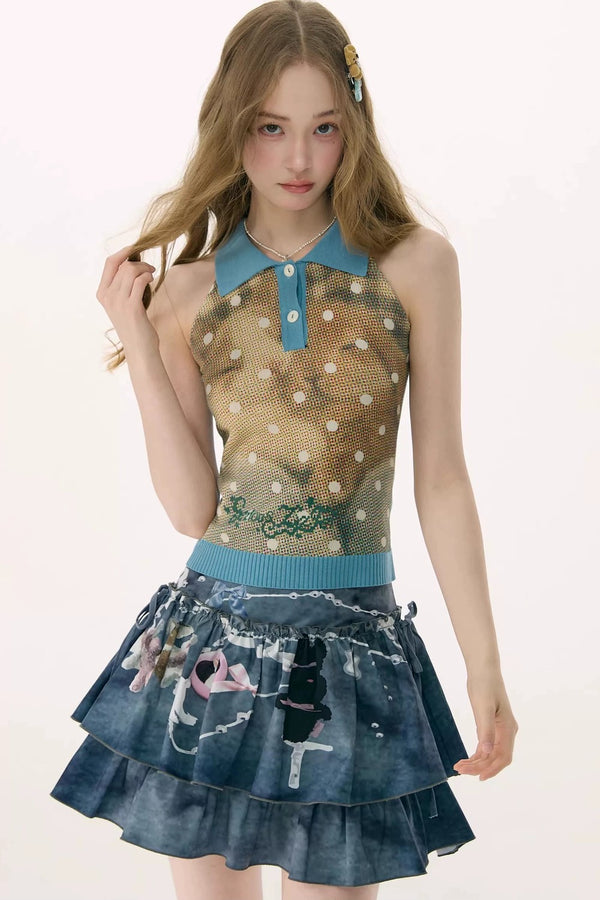 Blue Polo Knit Rabbit Vest