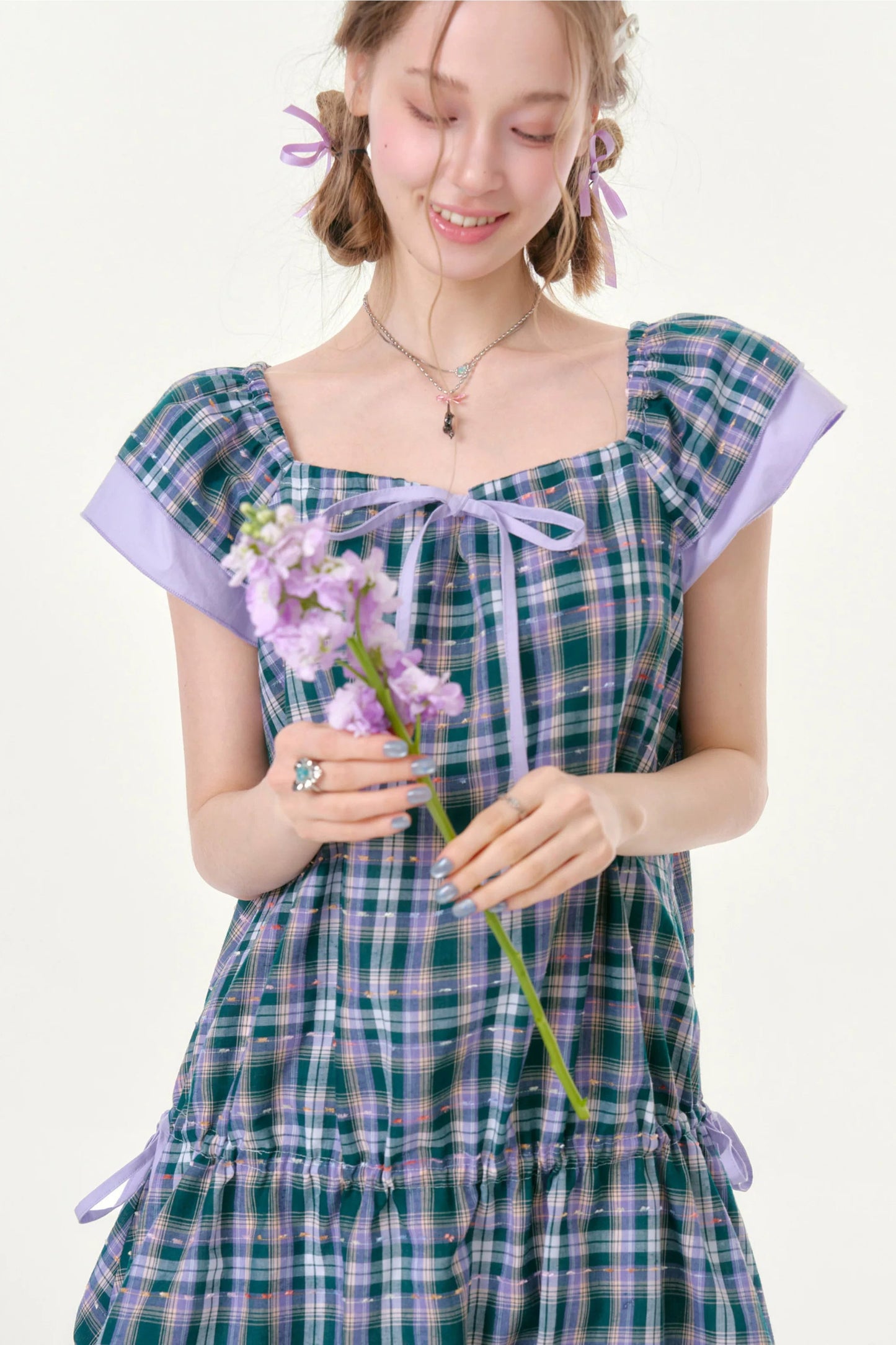 Purple Plaid Flutter Dress