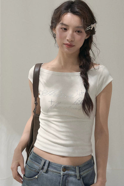 Rhinestone Off-Shoulder Top