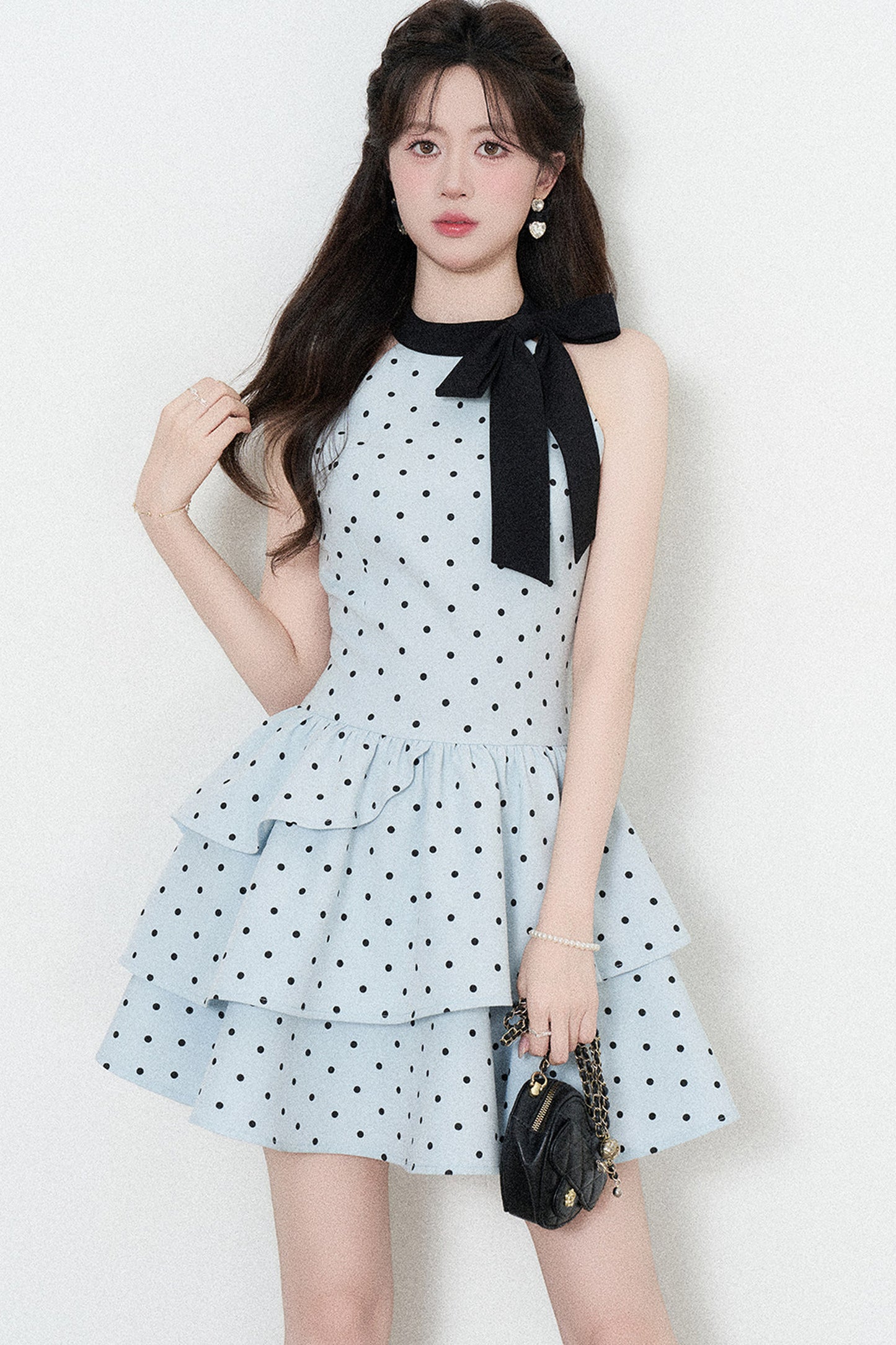 Blue Polka Dot Halter Dress